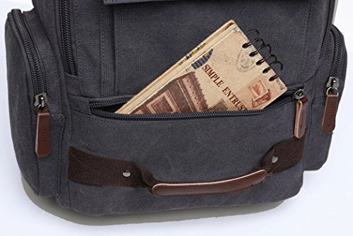 Aidonger Vintage Canvas Backpack Laptop Backpack Weekend Backpack (Black)
