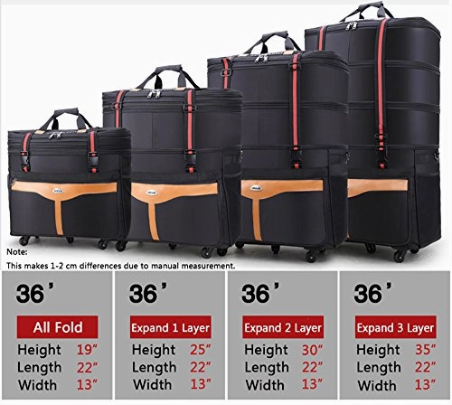 Ailouis 36 Inch Expandable Extra Large Wheeled Travel Duffel Luggage Bag (Black B)