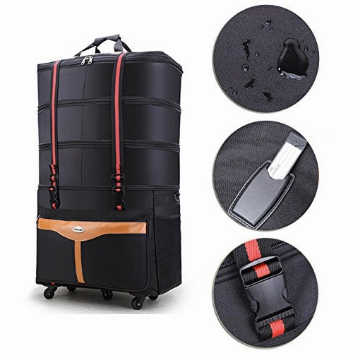 Ailouis 36 Inch Expandable Extra Large Wheeled Travel Duffel Luggage Bag (Black B)