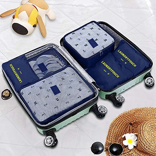 aKing Packing Cubes Set of 6 Travel Organizers with Laundry Bag for Travel Compression(Navy)