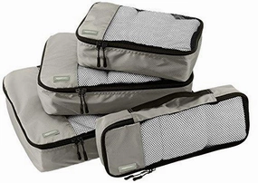 Amazonbasics 4-Piece Packing Cube Set - Small, Medium, Large, And Slim, Gray
