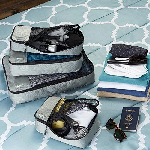 Amazonbasics 4-Piece Packing Cube Set - Small, Medium, Large, And Slim, Gray