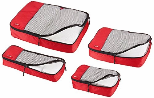 AmazonBasics 4-Piece Packing Cube Set - Small, Medium, Large, and Slim, Red
