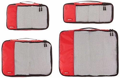 AmazonBasics 4-Piece Packing Cube Set - Small, Medium, Large, and Slim, Red