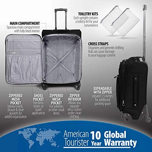 American Tourister Premium 4 Piece Lightweight Set (20" & 28" Spinners   Duffel & Boarding) (Black)
