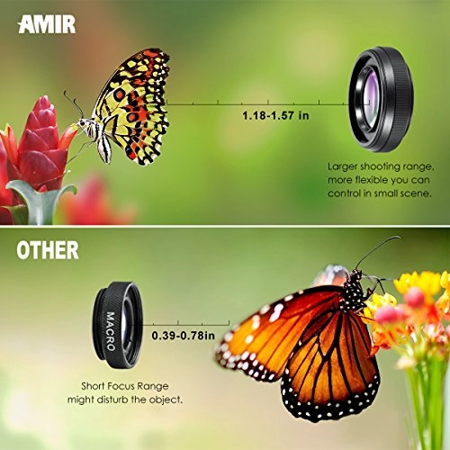 AMIR Phone Camera Lens, 0.6X Super Wide Angle Lens   15X Macro Lens for iPhone Lens Kit, 2 in 1
