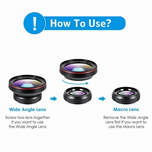 AMIR Phone Camera Lens, 0.6X Super Wide Angle Lens   15X Macro Lens for iPhone Lens Kit, 2 in 1