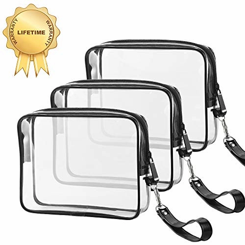 Ariza Clear Toiletry Bag Tsa Approved, Travel Accessories Toiletries Bags Carry On 3-1-1 Quart Sized Airport Airline Compliant Makeup Organizers with Zipper 3pcs/pack (Black)