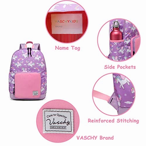 Backpack for Little Girls,VASCHY Cute Lightweight Water Resistant Preschool Backpack for Kindergarten Bookbag Unicorn