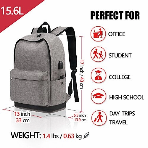 Backpack, Water Resistant School Backpack With Usb Charging Port For Women Men, Canvas College