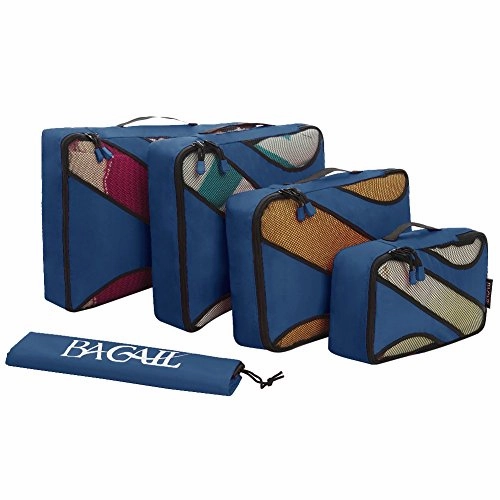 BAGAIL 4 Set Packing Cubes,Travel Luggage Packing Organizers with Laundry Bag Navy