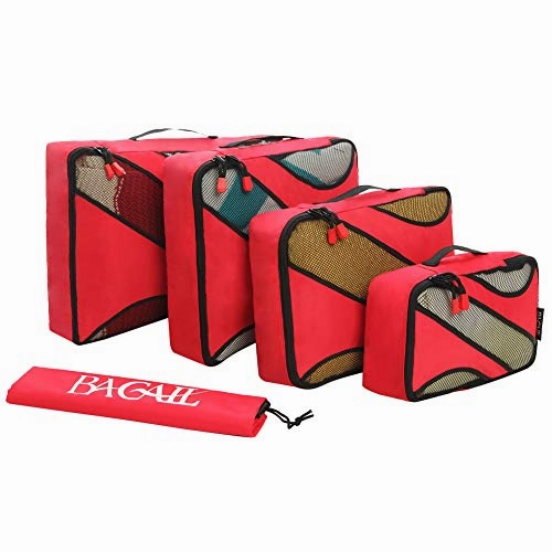 BAGAIL 4 Set Packing Cubes,Travel Luggage Packing Organizers with Laundry Bag Red