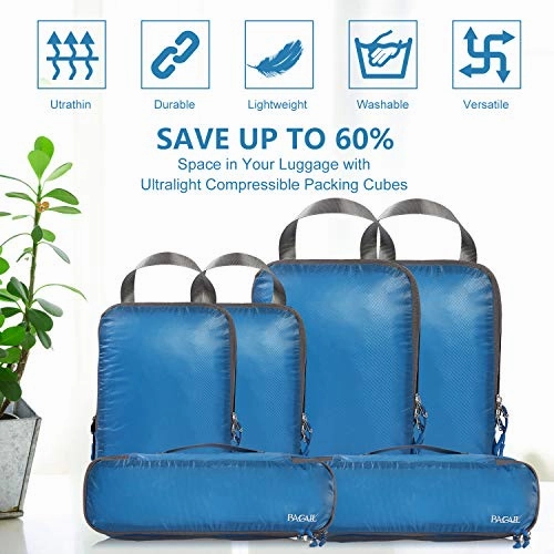 BAGAIL 6 Set Ultralight Packing Cubes Expandable Travel Packing Organizers Blue(2M 2S 2Slim)