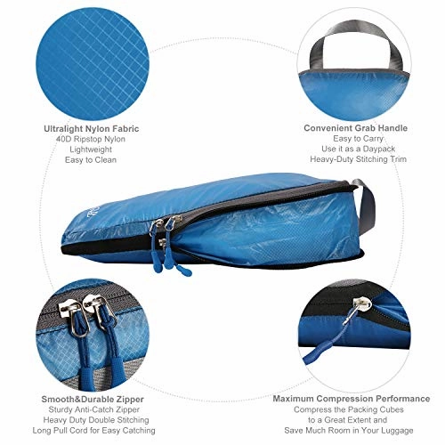 BAGAIL 6 Set Ultralight Packing Cubes Expandable Travel Packing Organizers Blue(2M 2S 2Slim)