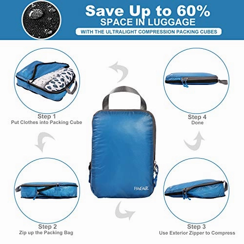 BAGAIL 6 Set Ultralight Packing Cubes Expandable Travel Packing Organizers Blue(2M 2S 2Slim)