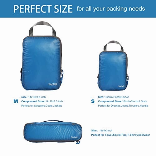 BAGAIL 6 Set Ultralight Packing Cubes Expandable Travel Packing Organizers Blue(2M 2S 2Slim)