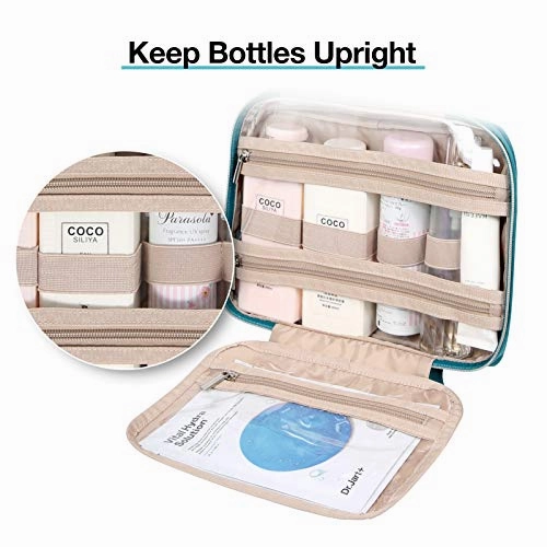 BAGSMART Toiletry Bag Hanging Travel Makeup Organizer with TSA Approved Transparent Cosmetic Bag Makeup Bag for Full Sized Toiletries, Medium-Teal