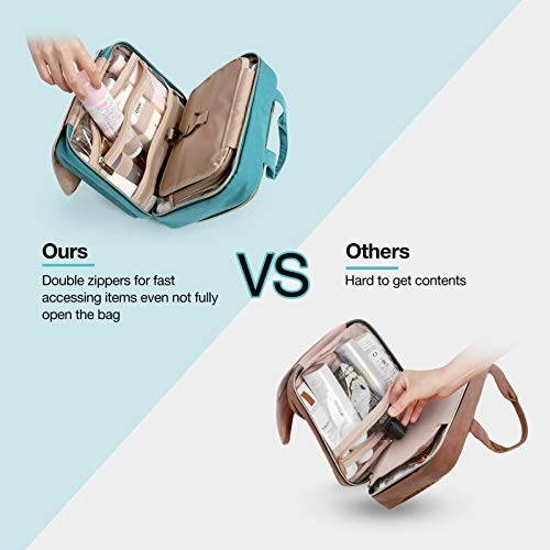 BAGSMART Toiletry Bag Hanging Travel Makeup Organizer with TSA Approved Transparent Cosmetic Bag Makeup Bag for Full Sized Toiletries, Medium-Teal