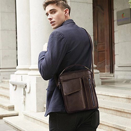 BAIGIO Men's Cowhide Genuine Leather Shoulder Bag Vintage Crossbody Messenger Bags Satchel for