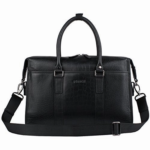 Banuce Men Black Genuine Leather Briefcase Business Travel Tote Shoulder Messenger Bag