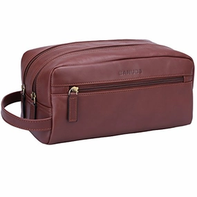 Banuce Vintage Full Grain Italian Leather Toiletry Bag for Men Women Hanging Travel Organizer Kit