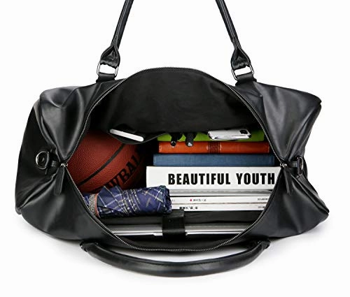 Baosha Hb-06 Pu Leather Travel Tote Bag Weekender Duffel Overnight Bag Carry On Bag (Black)