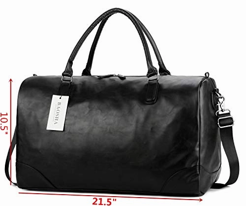 Baosha Hb-06 Pu Leather Travel Tote Bag Weekender Duffel Overnight Bag Carry On Bag (Black)