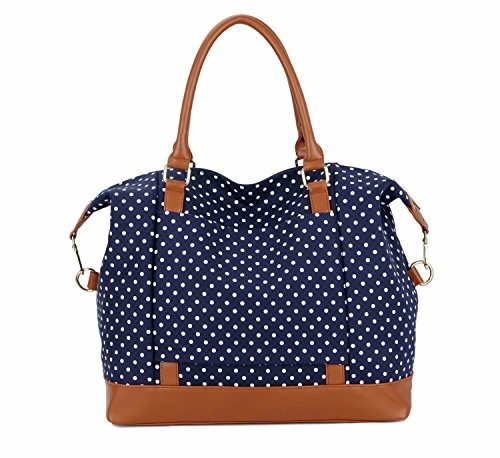 BAOSHA HB-28 Ladies Women Canvas Travel Weekender Bag Overnight Carry-on Shoulder Duffel Tote Bag (Blue Dot)