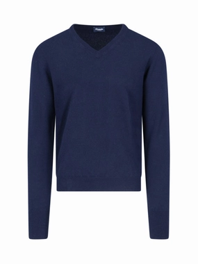 Basic Sweater In Blue Cashmere Navy Tone V-Neck designer sweaters outlet