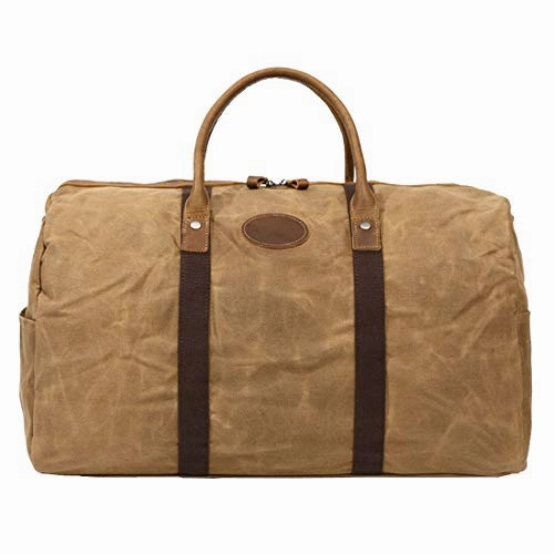 Berchirly Waterproof Oversized Canvas Genuine Leather Trim Travel Totes Duffel Shoulder Handbag