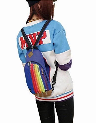 Bibitime Dark Blue Rainbow Style Nylon Outdoor Travel Chest Bag Sling Crossbody Messenger Bags