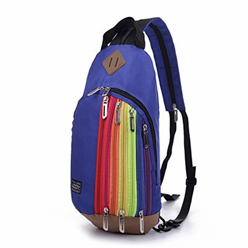 Bibitime Dark Blue Rainbow Style Nylon Outdoor Travel Chest Bag Sling Crossbody Messenger Bags