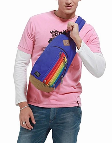 Bibitime Dark Blue Rainbow Style Nylon Outdoor Travel Chest Bag Sling Crossbody Messenger Bags