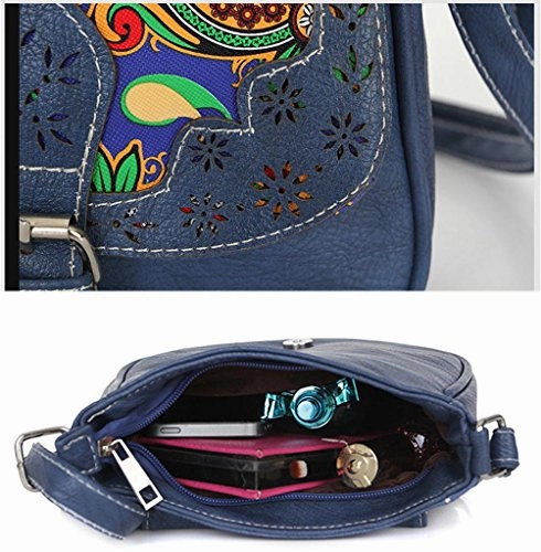 Bibitime Hollow Flower Design Ethnic & Leopard Cross Body Bags Phone Change Bag Handbag Messenger
