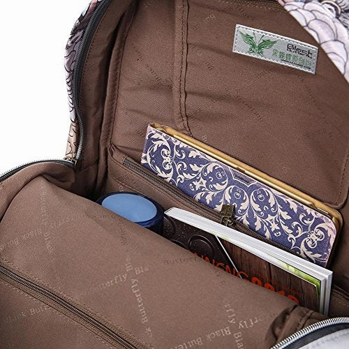 Black Butterfly Women'S Student Backpack For Daypack Backpack School Bag White Red , V
