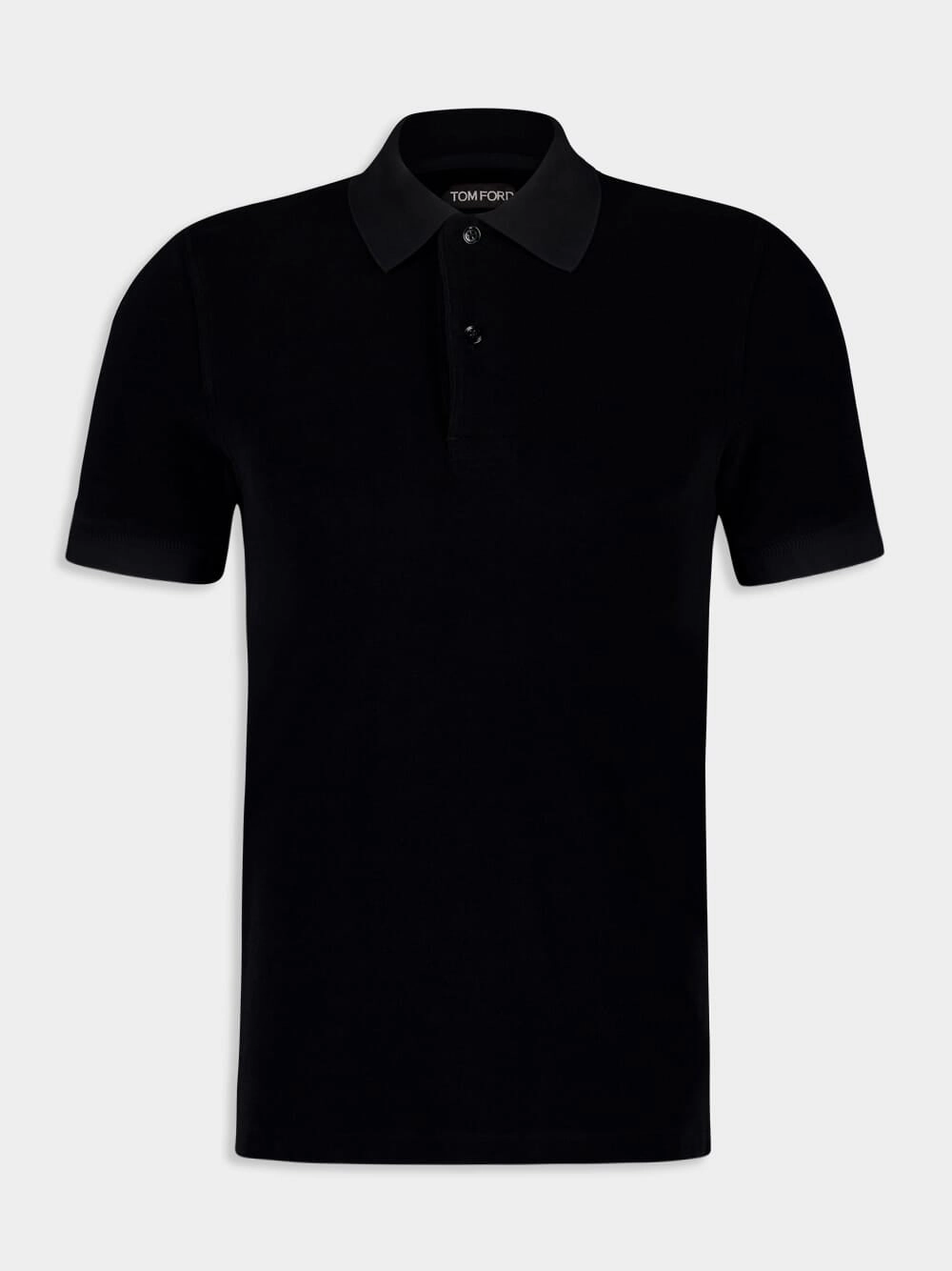 Black Towelling Cotton Polo Shirt Tops Mens - men's t-shirts outlet