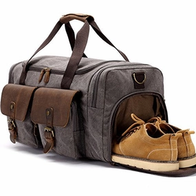BLUBOON Canvas Duffle Bag Oversized Genuine Leather Overnight Bag for Men and Women Travel Carry on