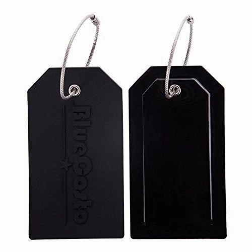 BlueCosto 2 Pack Luggage Tag Label Suitcase Tags Travel Bag Labels w/Privacy Cover - Black