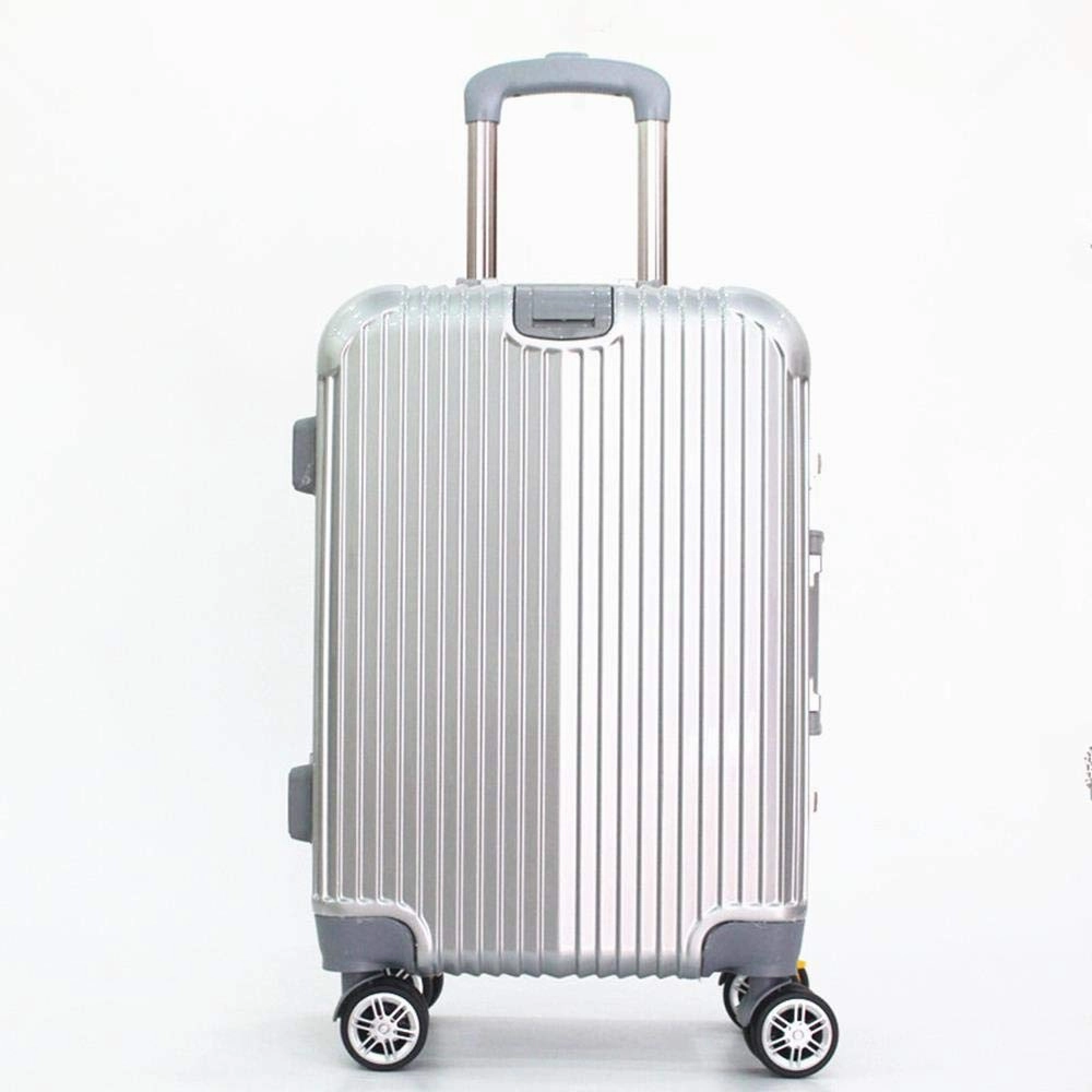 Boarding Suitcase, Wear-Resistant Trolley Case 20 Inch 24 Inch Zipper Suitcase, Checked Suitcase, White, 20"