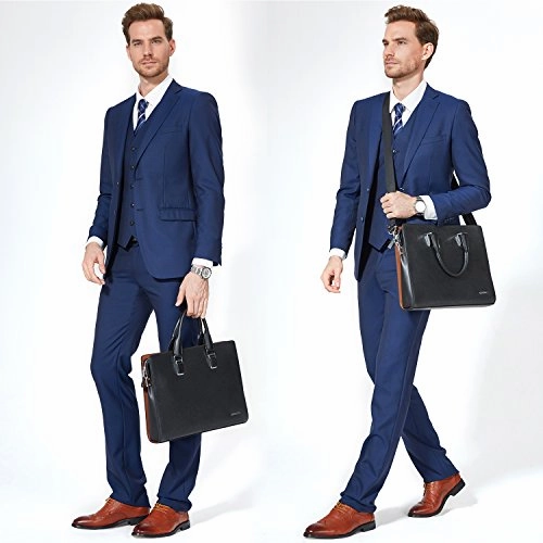 Bostanten Formal Leather Briefcase Shoulder Laptop Business Bag For Men Black