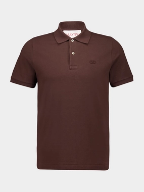 Brown Cotton Polo with VLogo Embroidery Tops Mens - men's t-shirts outlet
