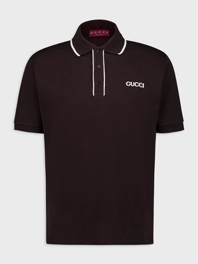 Brown Embroidered Cotton Piqu Polo Shirt Tops Mens - men's t-shirts outlet