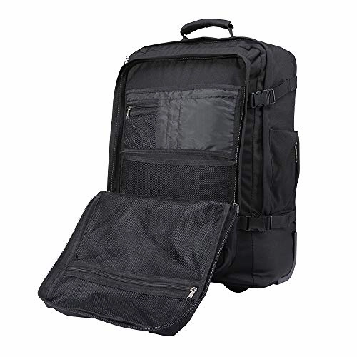 Cabin Max? - Quebec Hybrid Rolling Backpack with Wheels - Carry On Luggage 22x14x9 Zip Out Backpack Straps - Perfect for Most Major American Airlines (Black)