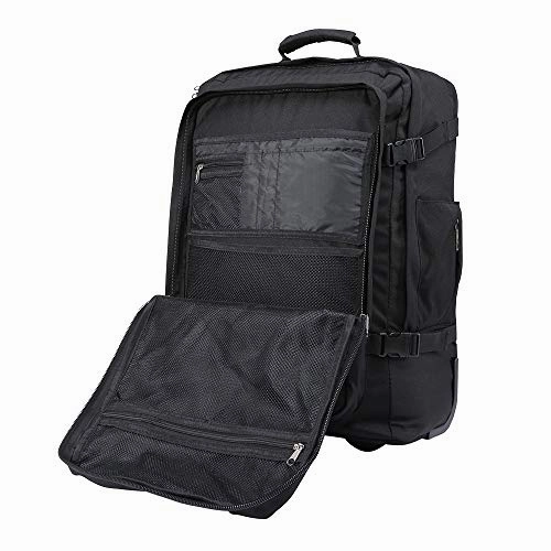 Cabin Max - Quebec Hybrid Rolling Backpack with Wheels - Carry On Luggage 22x14x9 Zip Out Backpack Straps - Perfect for Most Major American Airlines (Black)