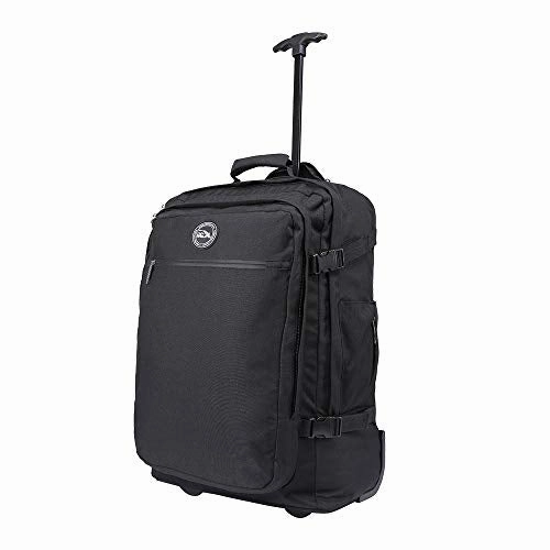 Cabin Max - Quebec Hybrid Rolling Backpack with Wheels - Carry On Luggage 22x14x9 Zip Out Backpack Straps - Perfect for Most Major American Airlines (Black)