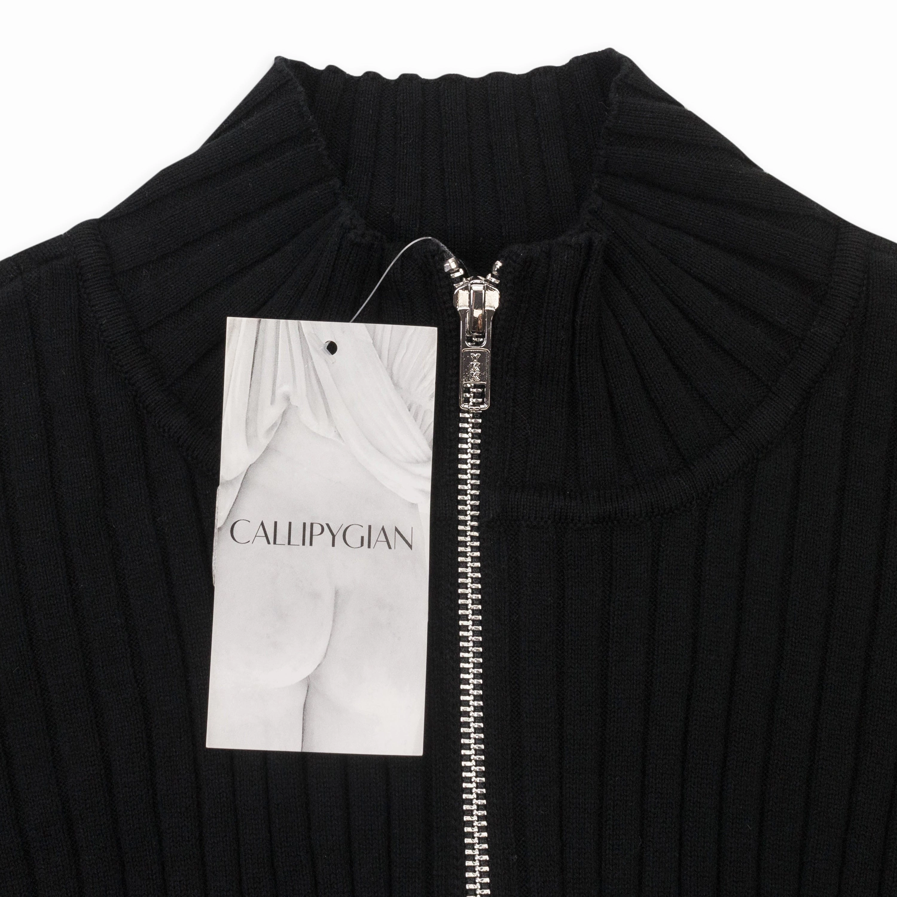 CALLIPYGIAN MOCK NECK BLACK ZIP-UP SHIRT