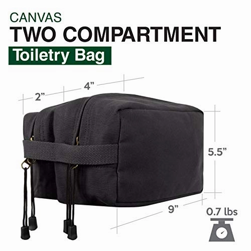 Canvas Dual Compartment Travel Toiletry Bag, Black w/Silver FREE Punisher Tool