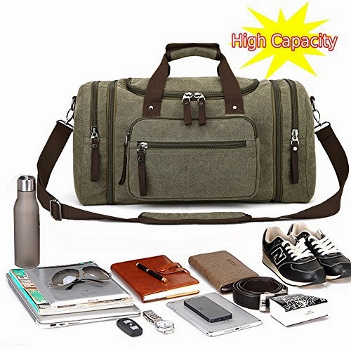 Canvas Duffel Bag, Aidonger Vintage Canvas Weekender Bag Travel Bag Sports Duffel with Shoulder Strap (Army Green)