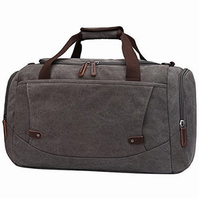 Canvas Duffel Bag, Vintage Canvas Weekender Bag Travel Bag Sports Duffel with Shoulder Strap Gray