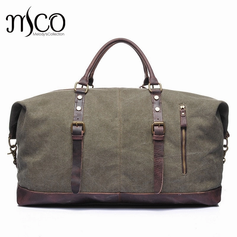 Canvas Leather Men Travel Bags Carry On Luggage Bags Men Duffel Tote Large Capacity Weekend Bag